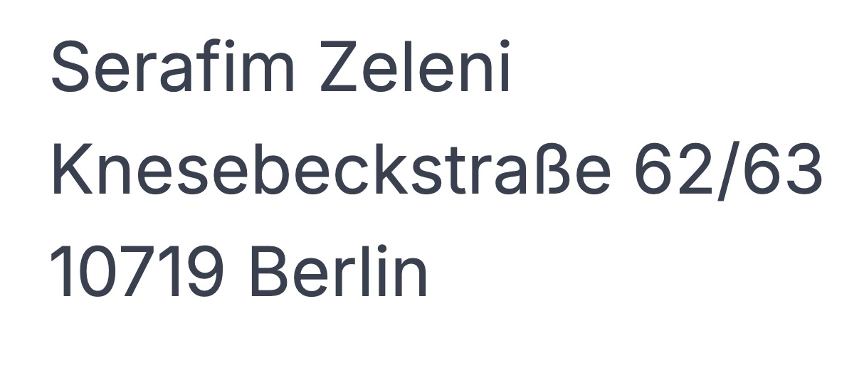 Serafim Zeleni, Knesebeckstraße 62/63, 10719 Berlin - Verantwortlich für den Inhalt